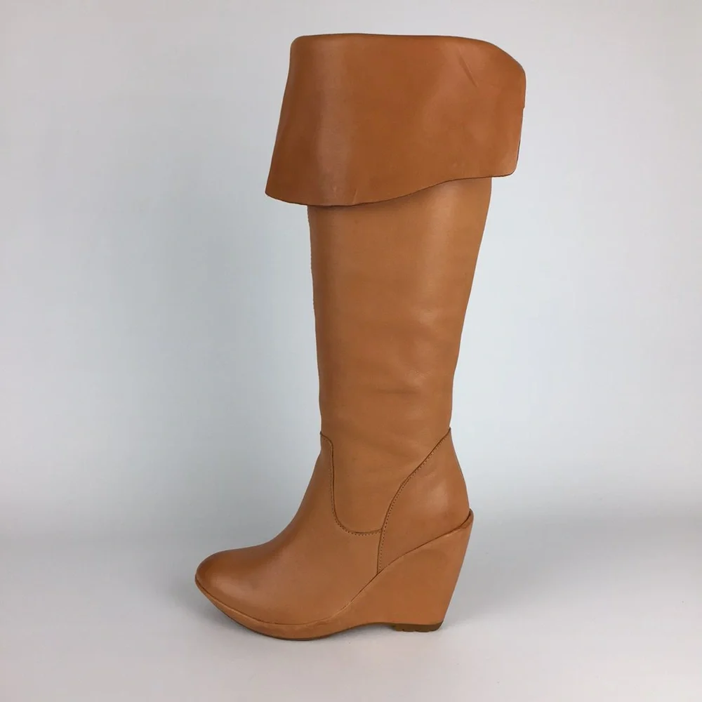 Kork Ease Adrianne Tan Leather Tall OTK Over the Knee Wedge Boot 6